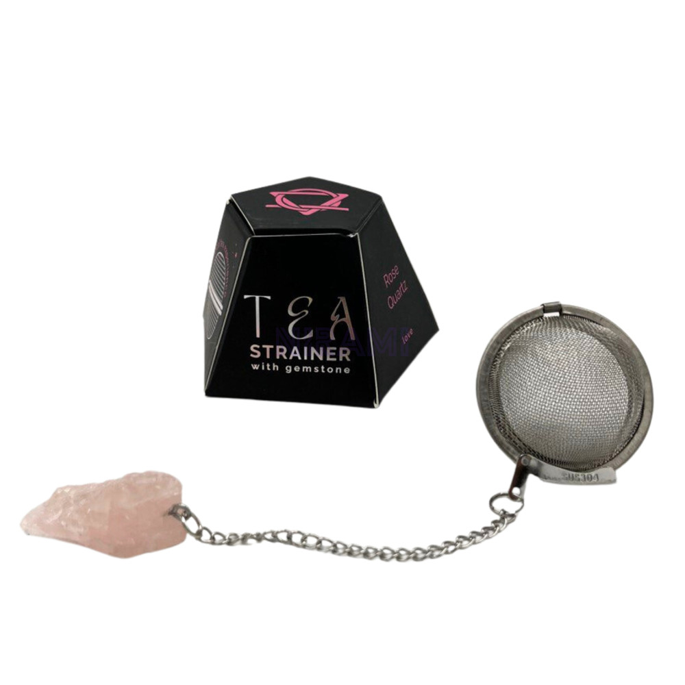 Cuarzo rosa colador de té de piedras preciosas de cristal crudo 