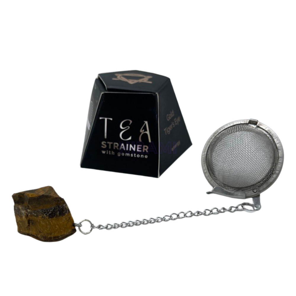 Ojo de tigre dorado colador de té de piedras preciosas de cristal crudo 