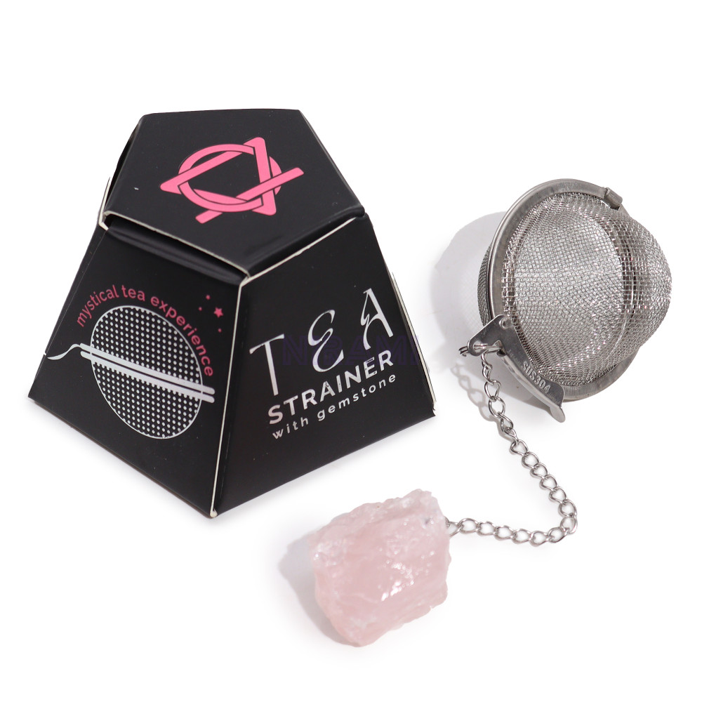 Cuarzo rosa colador de té de piedras preciosas de cristal crudo 