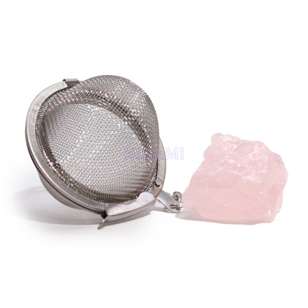 Cuarzo rosa colador de té de piedras preciosas de cristal crudo 