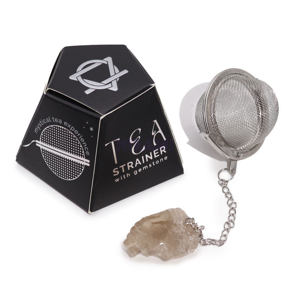 Cuarzo ahumado colador de té de piedras preciosas de cristal crudo 