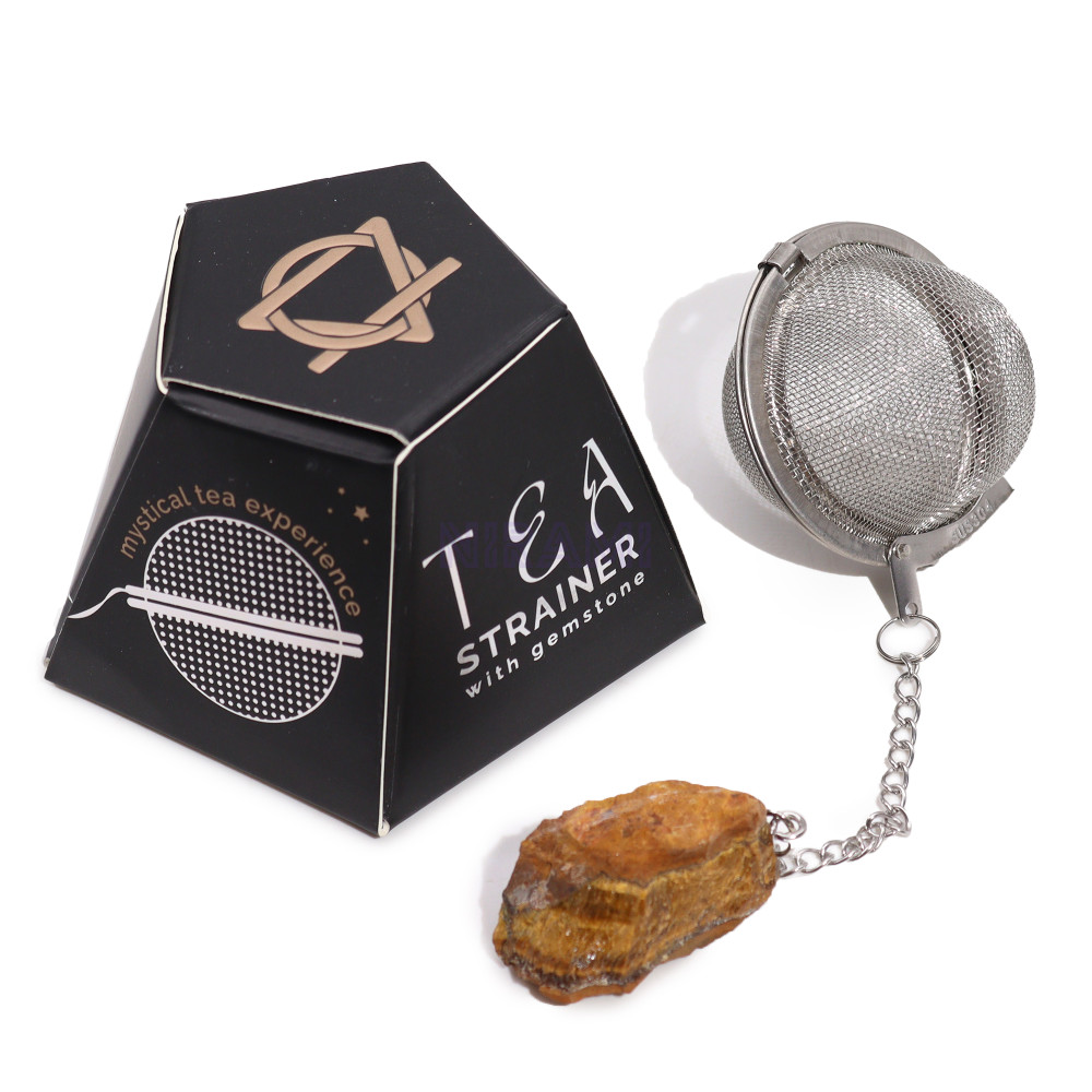 Ojo de tigre dorado colador de té de piedras preciosas de cristal crudo 