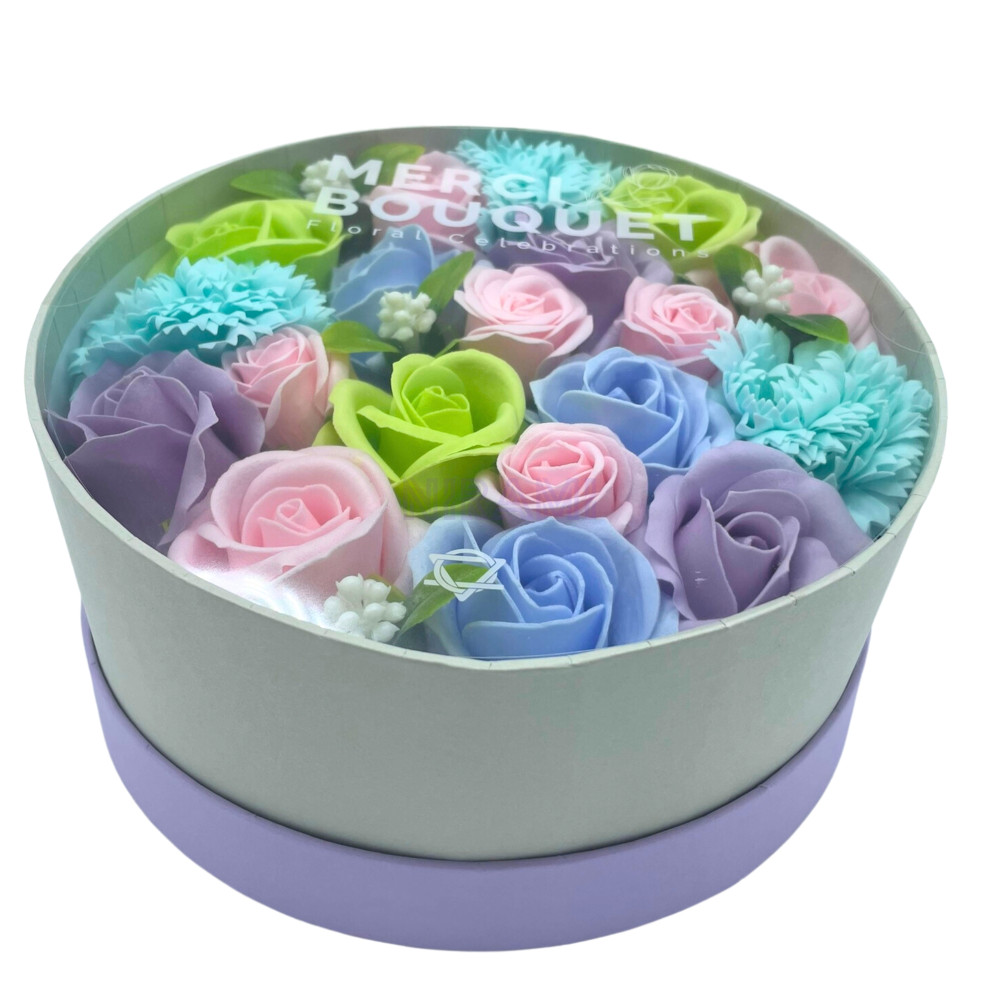 Bendiciones Bebe Azules Caja Regalo Redonda Flores Jabón 