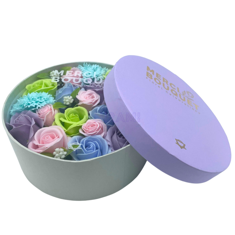 Bendiciones Bebe Azules Caja Regalo Redonda Flores Jabón 