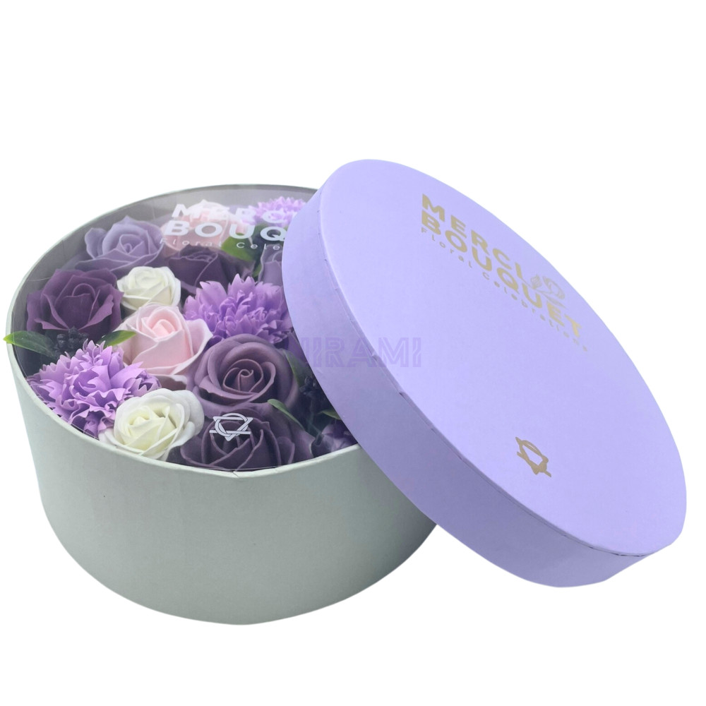 Rosa lavanda y clavel Caja Regalo Redonda Flores Jabón