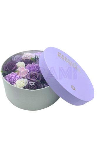 Rosa lavanda y clavel Caja Regalo Redonda Flores Jabón