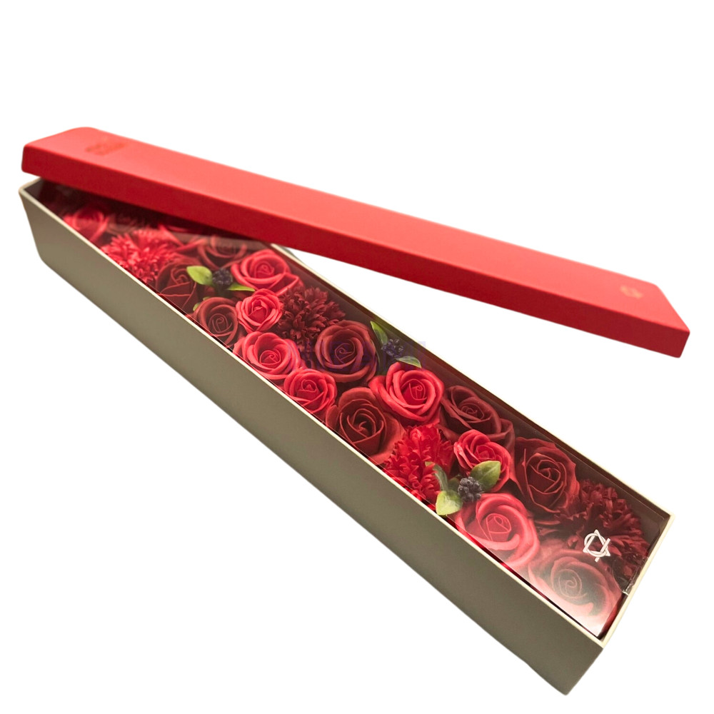 Rosas Rojas Clásicas Caja Regalo Extra Larga Flores Jabón  