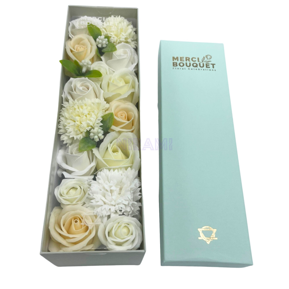 Bendiciones de Boda Blanco y Marfil Caja Regalo Larga Flores Jabón