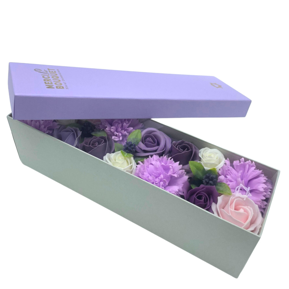 Rosa Lavanda y Clavel Caja Regalo Larga Flores Jabón 