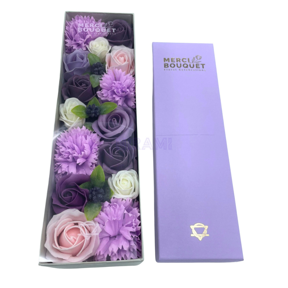 Rosa Lavanda y Clavel Caja Regalo Larga Flores Jabón 