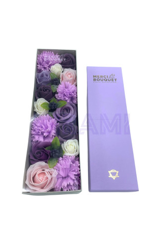 Rosa Lavanda y Clavel Caja Regalo Larga Flores Jabón 