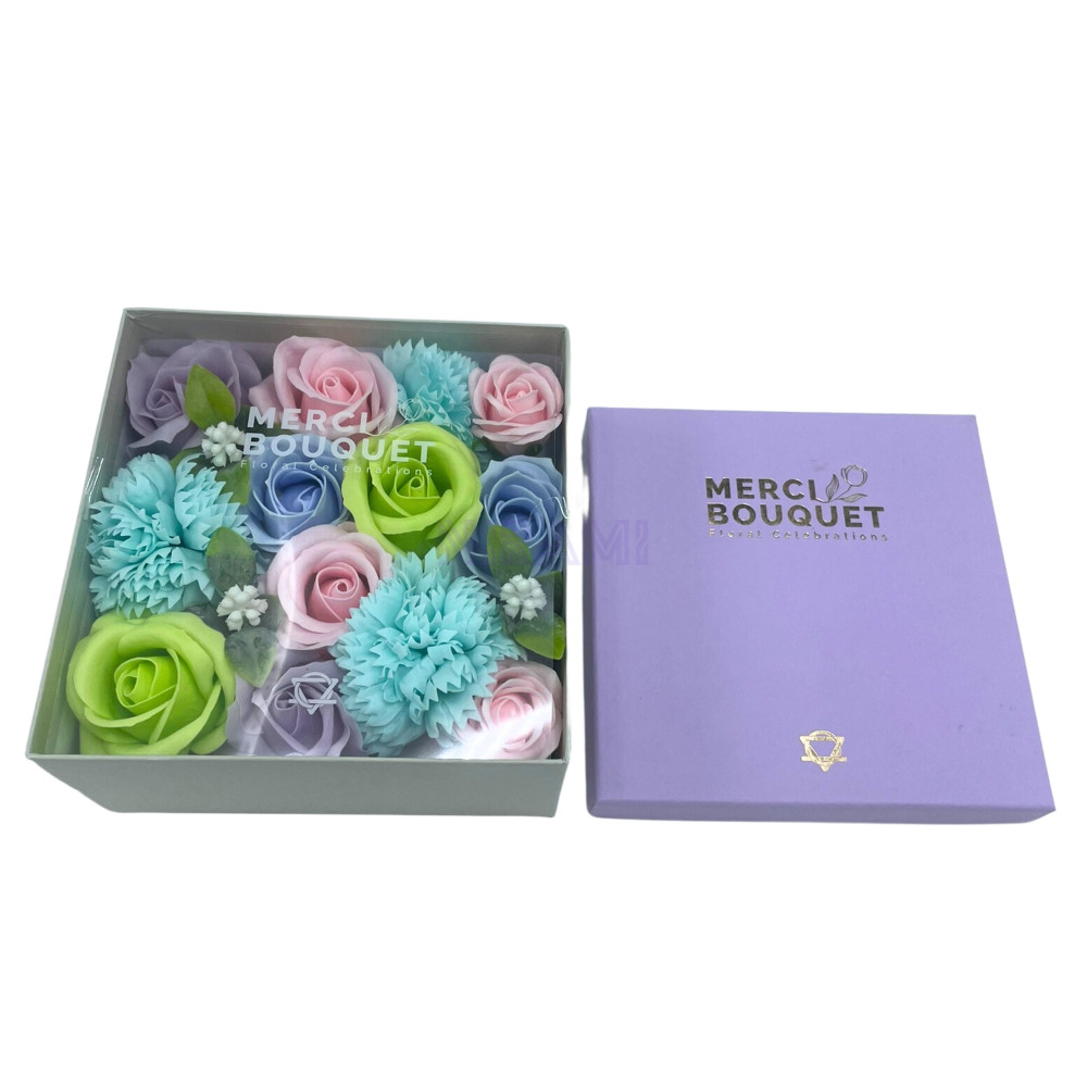 Bendiciones bebe Blues Caja Regalo Cuadrada Flores Jabón