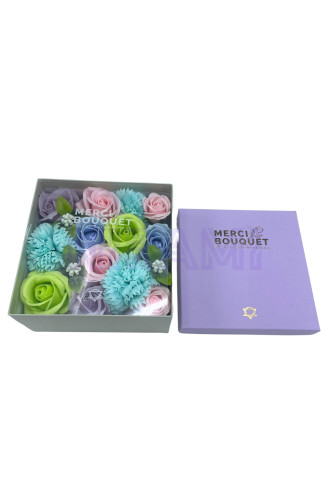 Bendiciones bebe Blues Caja Regalo Cuadrada Flores Jabón