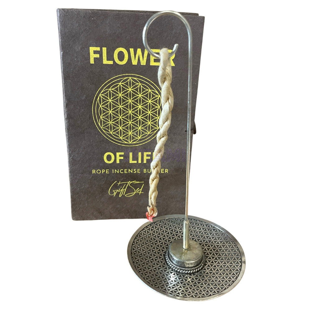 Flor de la Vida - Set Incienso Cuerda y Porta Incienso Plateado