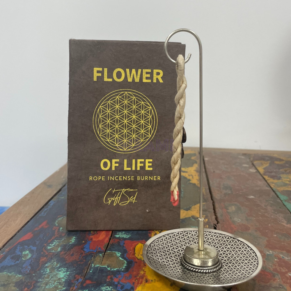 Flor de la Vida - Set Incienso Cuerda y Porta Incienso Plateado