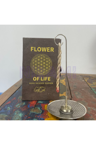 Flor de la Vida - Set Incienso Cuerda y Porta Incienso Plateado