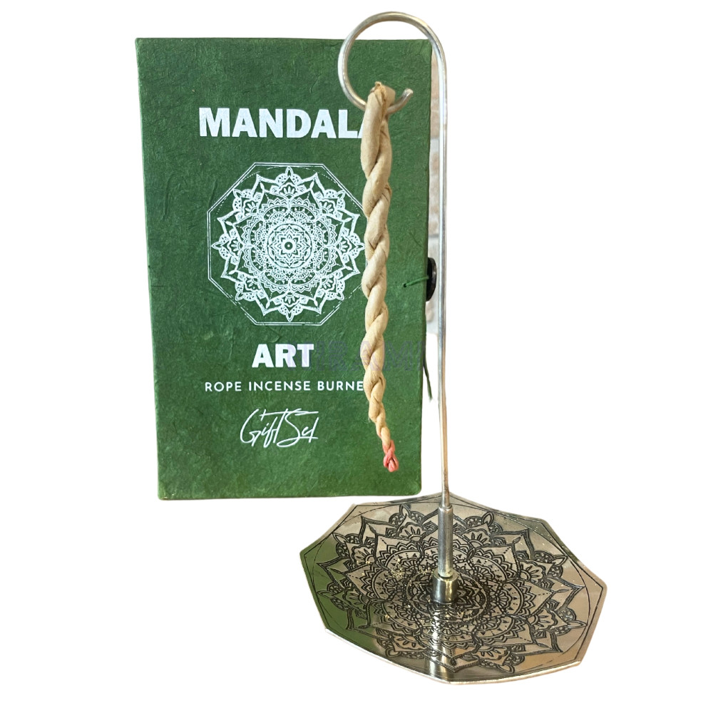 Flor de Mandala - Juego Incienso Cuerda y Porta Incienso Plateado