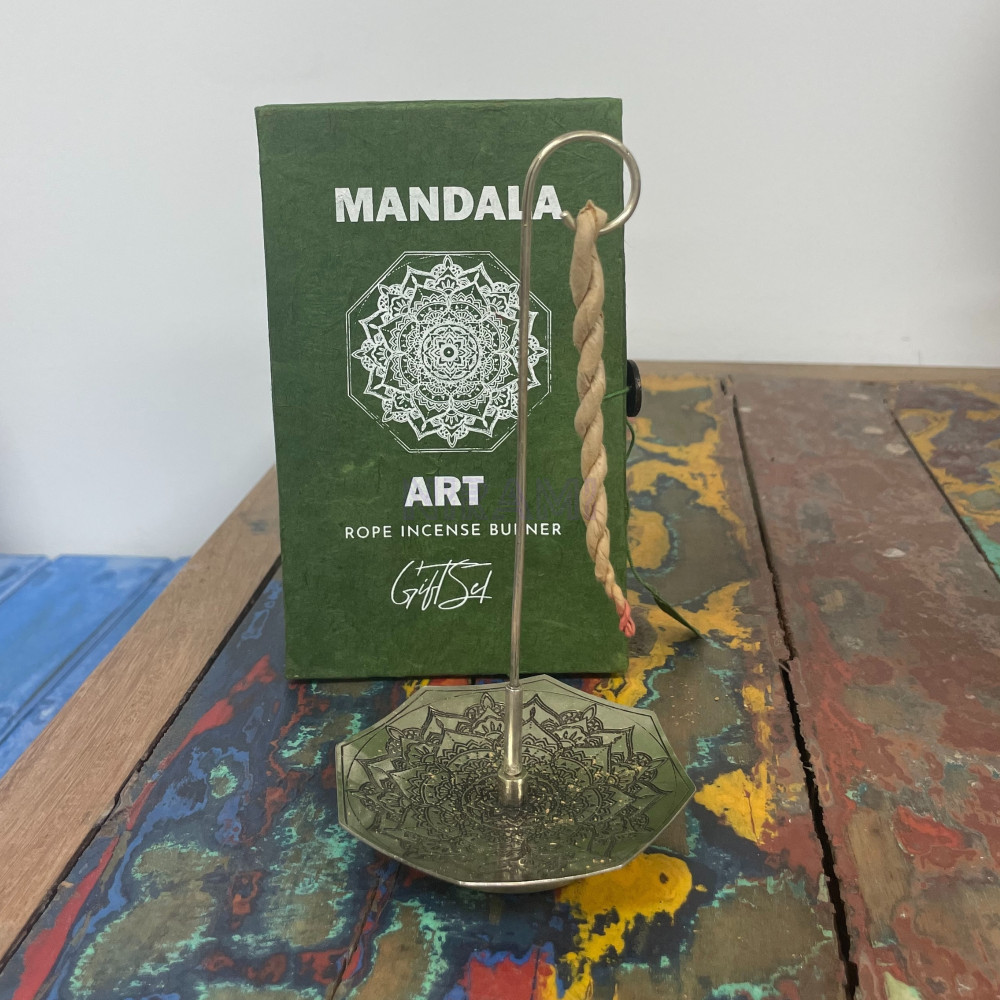 Flor de Mandala - Juego Incienso Cuerda y Porta Incienso Plateado
