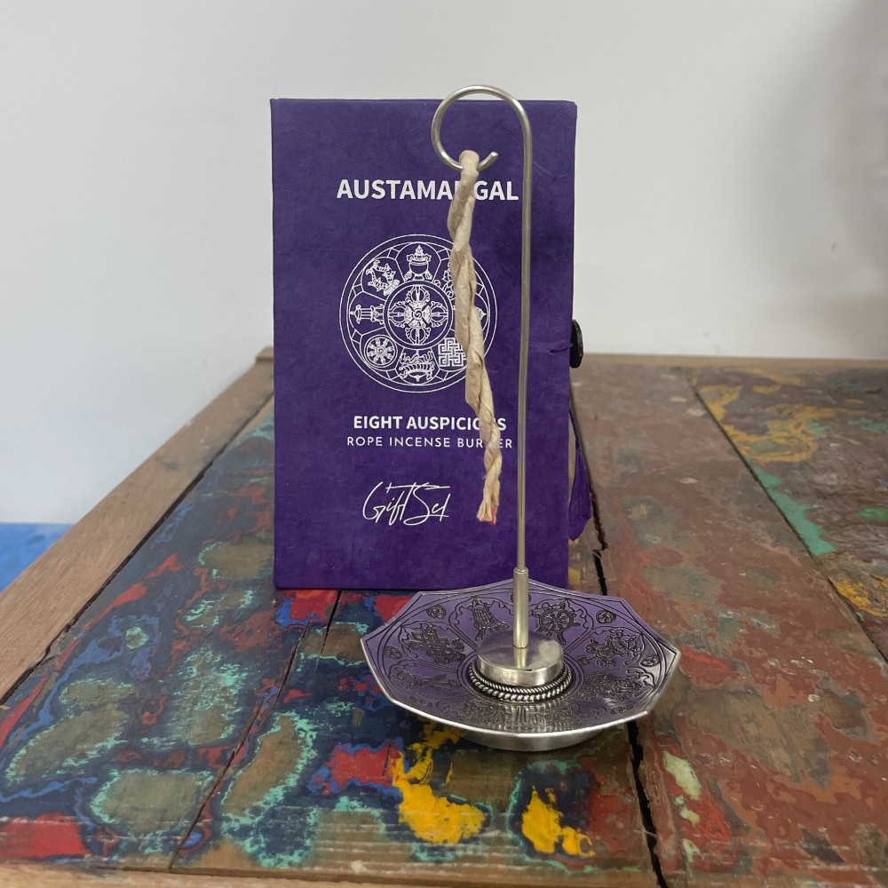 Astamangal - Set Incienso Cuerda y Porta Incienso Plateado 