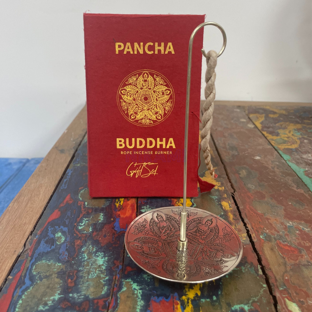 Pancha Buddha - Set Incienso Cuerda y Porta Incienso Plateado