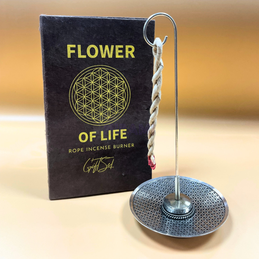 Flor de la Vida - Set Incienso Cuerda y Porta Incienso Plateado