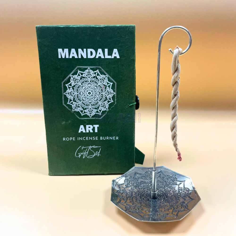 Flor de Mandala - Juego Incienso Cuerda y Porta Incienso Plateado