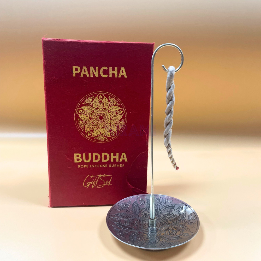 Pancha Buddha - Set Incienso Cuerda y Porta Incienso Plateado