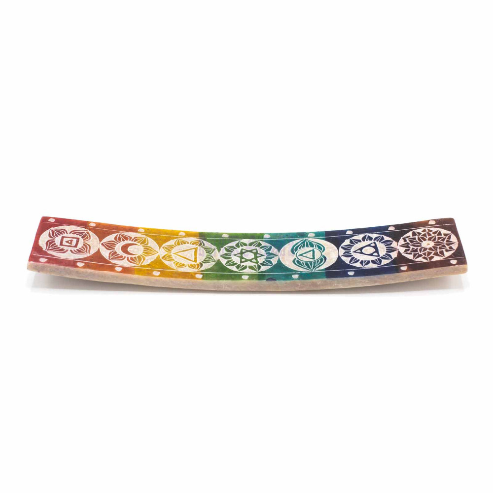 Porta Incienso de Esteatita Siete Chakra - 26x5cm