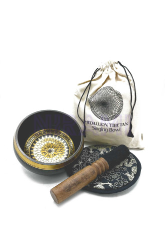 Set de regalo de cuenco tibetano batido y grabado a mano - 14 cm - Med…