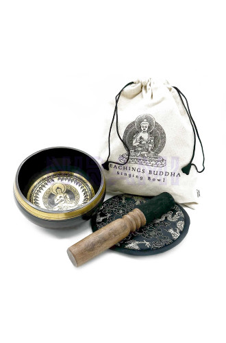 Set de regalo de cuenco tibetano batido y grabado a mano - 14 cm - Ens…