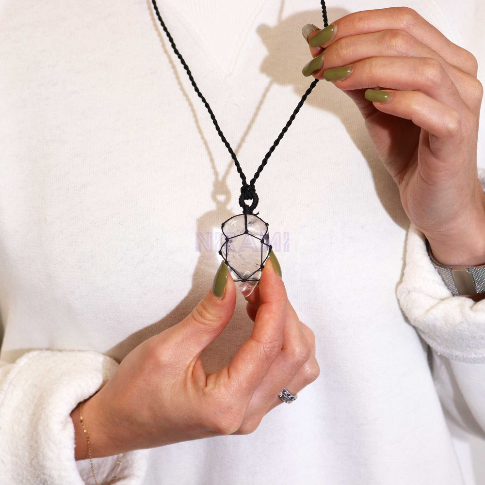 Colgante de lágrima de piedras preciosas entrelazada - Cuarzo de roca