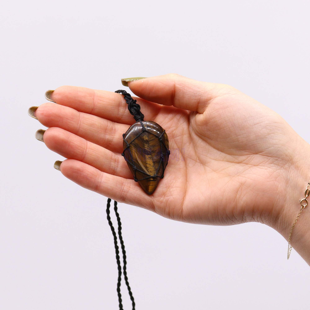 Colgante de lágrima de piedras preciosas entrelazada - Ojo de tigre