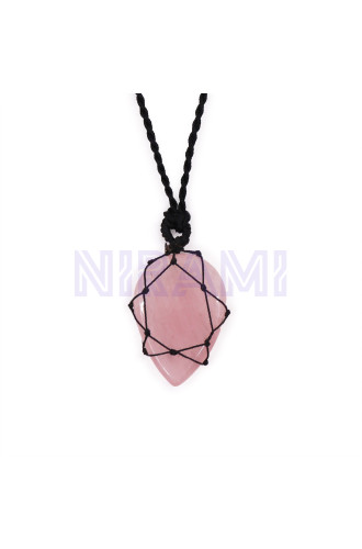 Colgante de lágrima de piedras preciosas entrelazada - Cuarzo rosa