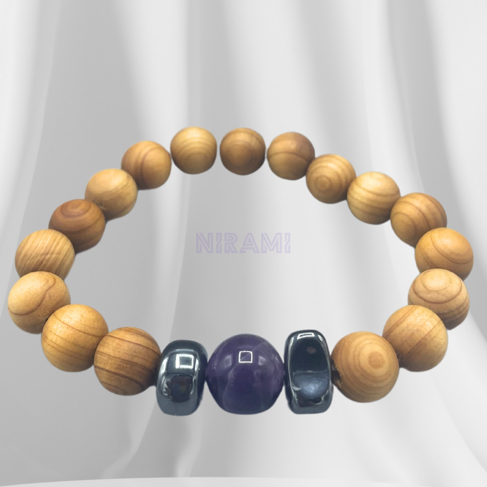 Cedarwood Third Eye Chakra Bangle with Amethyst