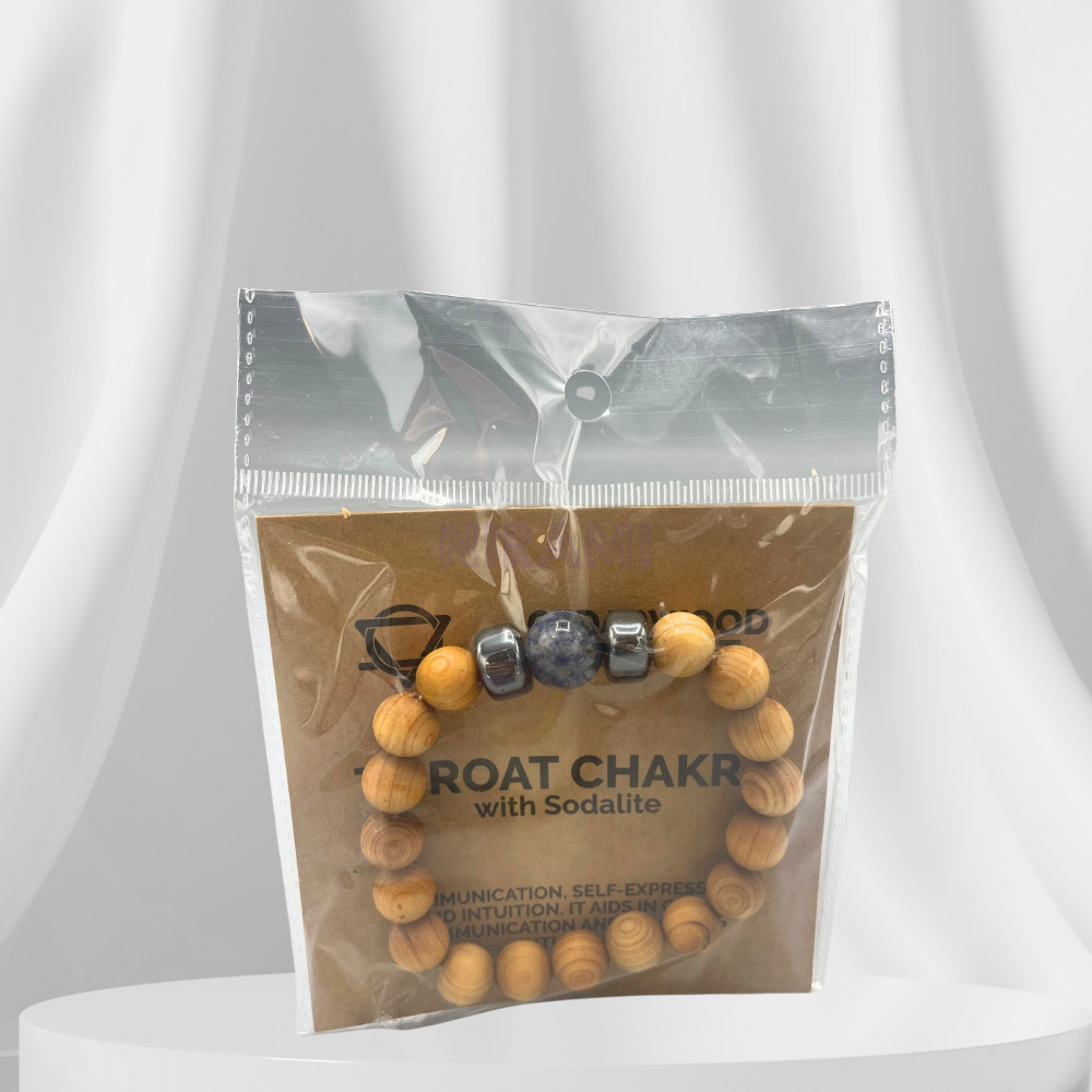Cedarwood Throat Chakra Bangle with Sodalite
