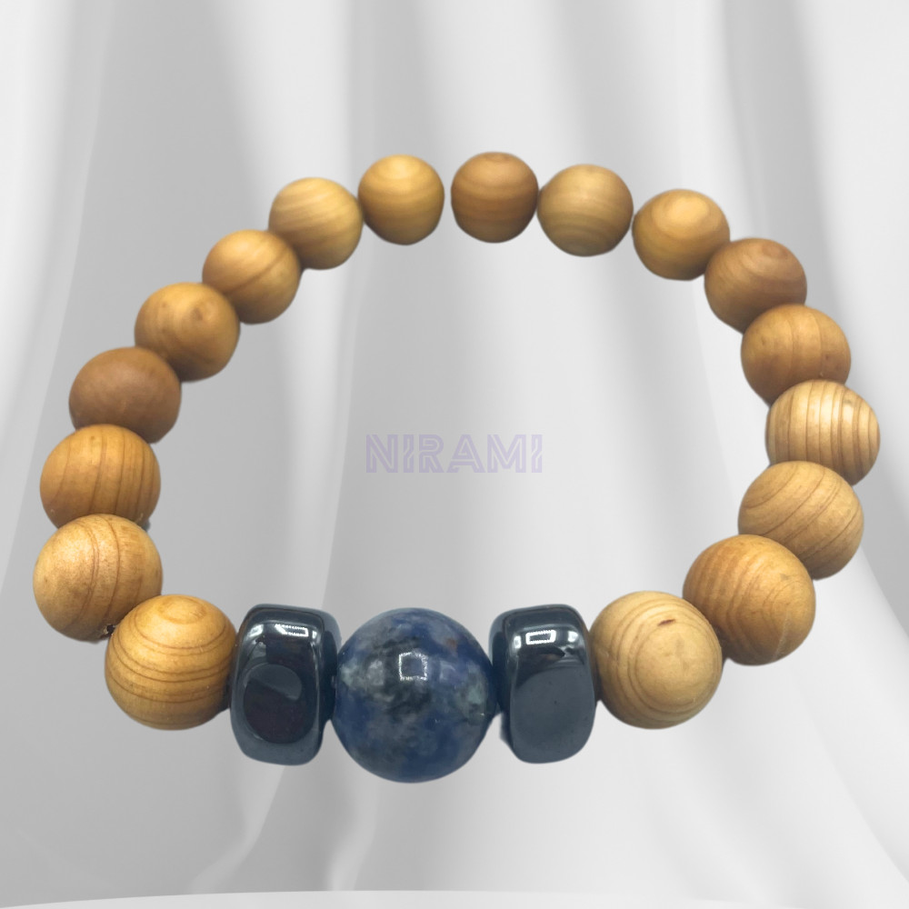 Cedarwood Throat Chakra Bangle with Sodalite