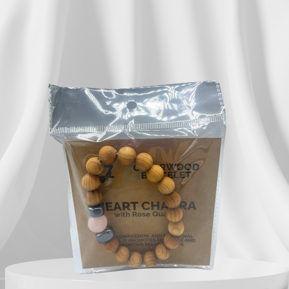 Cedarwood Heart Chakra Bangle with Rose Quartz