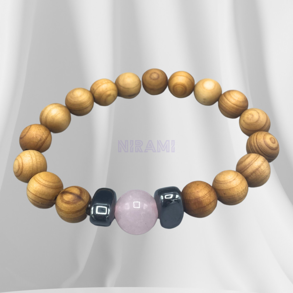 Cedarwood Heart Chakra Bangle with Rose Quartz
