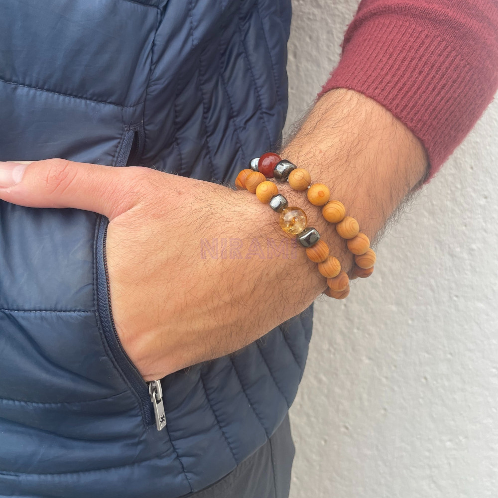 Cedarwood Root Chakra Bangle with Red Jasper