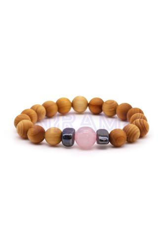 Pulsera de Cedro - Chakra del corazón - Cuarzo Rosa