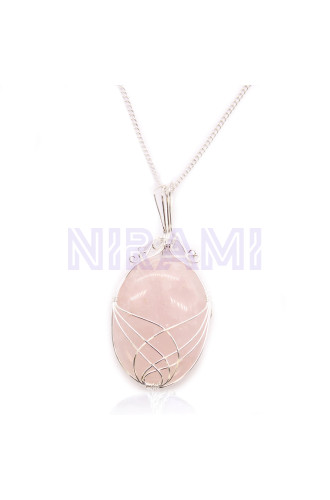 Collar de Piedras Preciosas Envueltas en Cascada - Cuarzo Rosa 