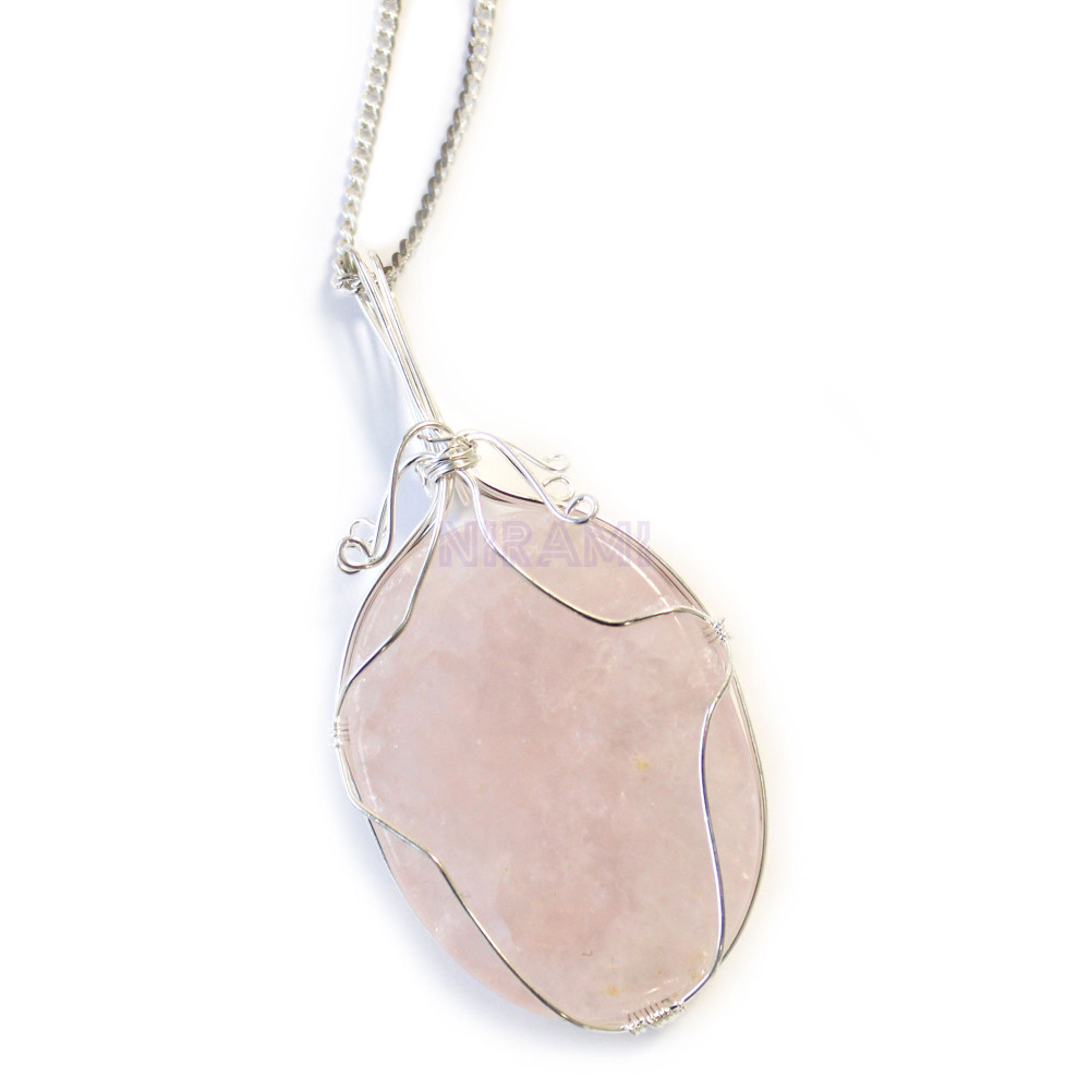 Collar de Piedras Preciosas Envueltas en Cascada - Cuarzo Rosa 