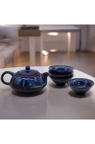 Set de Tetera - Tonos azules - Tetera & Cuatro Tazas