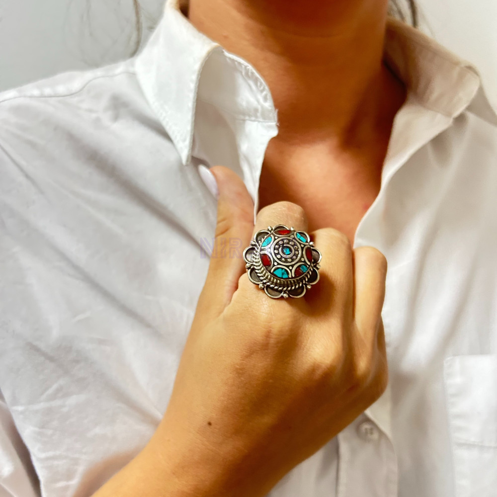 Anillo de Turquesa Estilo Nepalí (4 estilos)