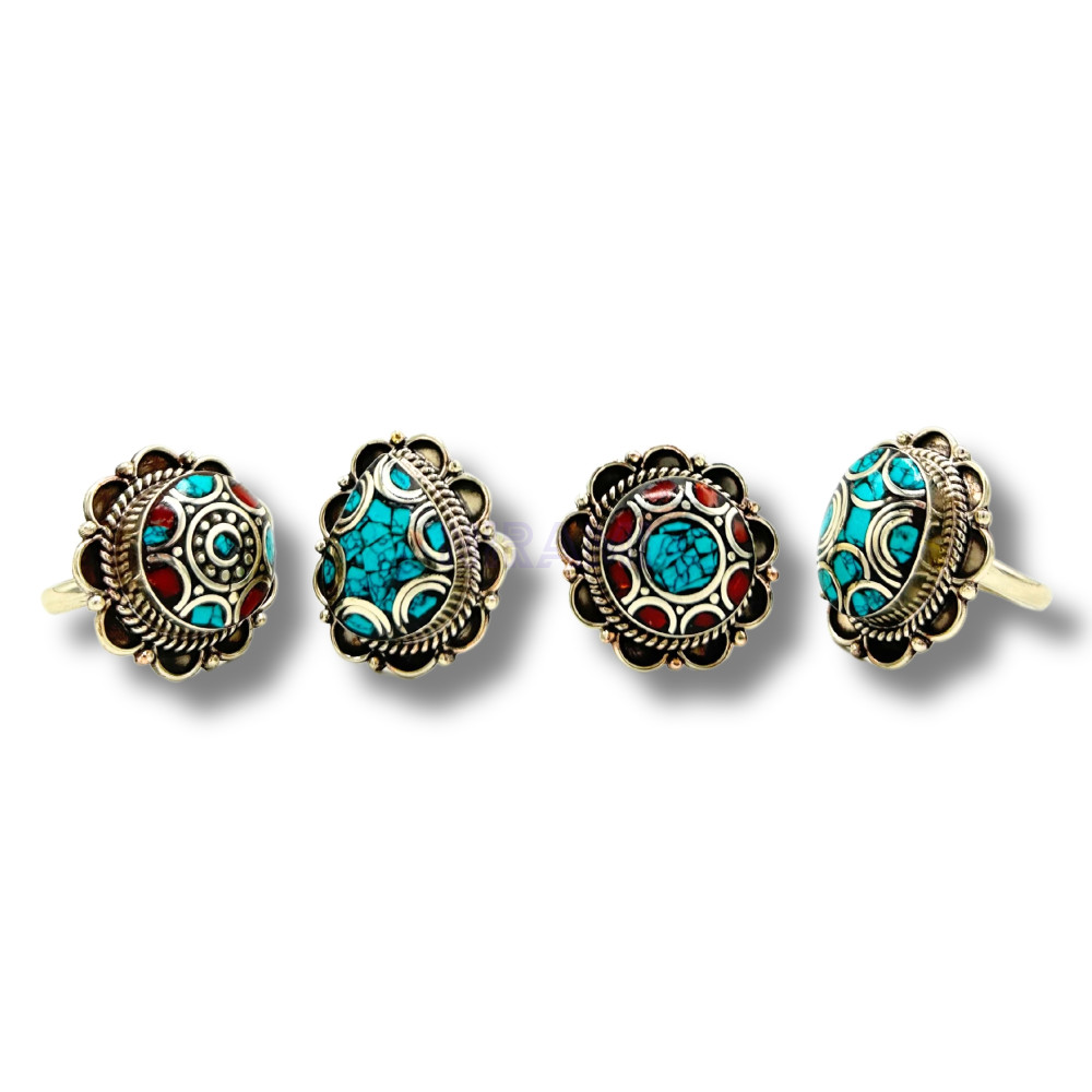Anillo de Turquesa Estilo Nepalí (4 estilos)