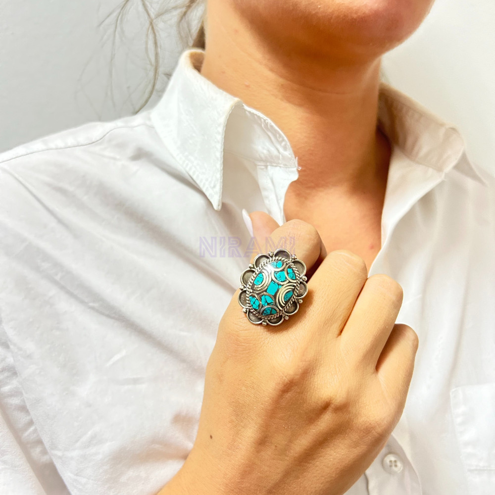 Anillo de Turquesa Estilo Nepalí (4 estilos)