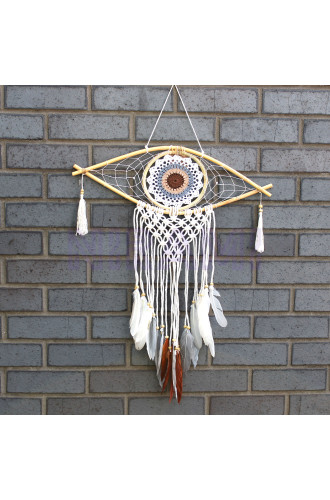 Atrapasueños Protección - Med Macramé Eye Blanco / Gris / Marrón