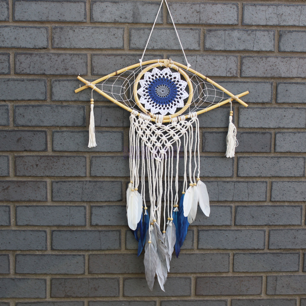 Protection dreamcatcher - Med Macrame Eye White/ Blue/Grey