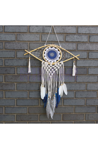 Atrapasueños Protección- Med Macramé Eye Blanco / Azul / Gris