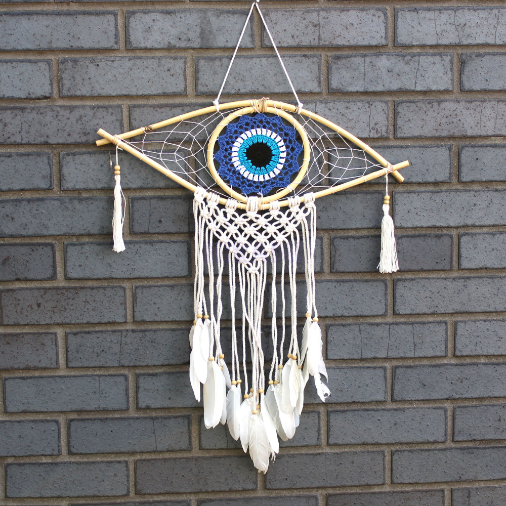 Protection dreamcatcher - Med Macrame Evil Eye Blue/White/Black